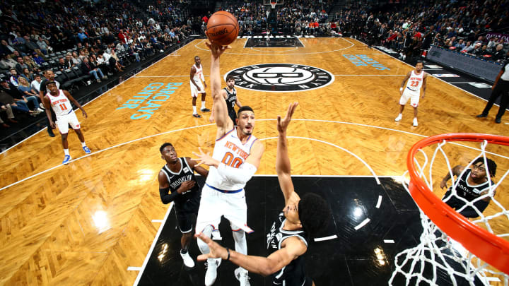 BROOKLYN, NY – OCTOBER 19: Enes Kanter #00 of the New York Knicks shoots the ball against the Brooklyn Nets on October 19, 2018 at Barclays Center in Brooklyn, New York. NOTE TO USER: User expressly acknowledges and agrees that, by downloading and or using this Photograph, user is consenting to the terms and conditions of the Getty Images License Agreement. Mandatory Copyright Notice: Copyright 2018 NBAE (Photo by Nathaniel S. Butler/NBAE via Getty Images)