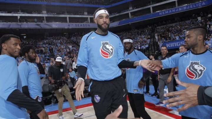 SACRAMENTO, CA - APRIL 7: Willie Cauley-Stein #00 of the Sacramento Kings gets introduced into the starting lineup against the New Orleans Pelicans on April 7, 2019 at Golden 1 Center in Sacramento, California. NOTE TO USER: User expressly acknowledges and agrees that, by downloading and or using this photograph, User is consenting to the terms and conditions of the Getty Images Agreement. Mandatory Copyright Notice: Copyright 2019 NBAE (Photo by Rocky Widner/NBAE via Getty Images)