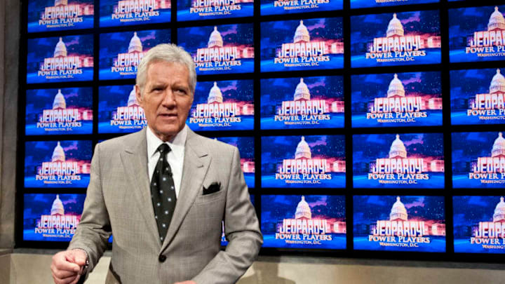 WASHINGTON, DC - APRIL 21: Alex Trebek speaks during a rehearsal before a taping of Jeopardy! Power Players Week at DAR Constitution Hall on April 21, 2012 in Washington, DC. (Photo by Kris Connor/Getty Images)