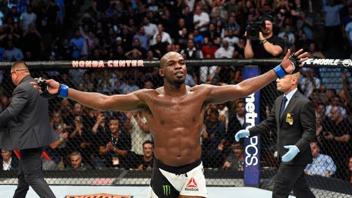 ANAHEIM, CA - JULY 29: Jon Jones celebrates after knocking out Daniel Cormier in their UFC light heavyweight championship bout during the UFC 214 event at Honda Center on July 29, 2017 in Anaheim, California. (Photo by Josh Hedges/Zuffa LLC/Zuffa LLC via Getty Images)