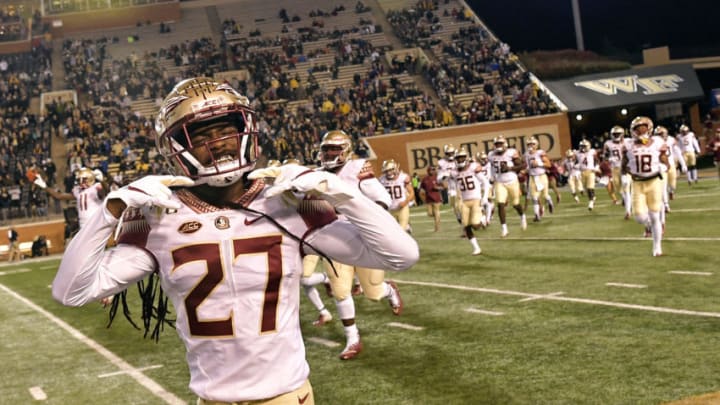 WINSTON SALEM, NORTH CAROLINA - OCTOBER 19: Akeem Dent #27 of the Florida State Seminoles takes the field for their game against the Wake Forest Demon Deacons at BB&T Field on October 19, 2019 in Winston Salem, North Carolina. (Photo by Grant Halverson/Getty Images)