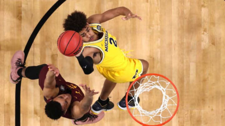 SAN ANTONIO, TX – MARCH 31: Jordan Poole #2 of the Michigan Wolverines drives to the basket against Marques Townes #5 of the Loyola Ramblers in the first half during the 2018 NCAA Men’s Final Four Semifinal at the Alamodome on March 31, 2018 in San Antonio, Texas. (Photo by Tom Pennington/Getty Images)