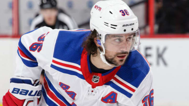 OTTAWA, ON – FEBRUARY 17: Mats Zuccarello #36 of the New York Rangers looks on in a game against the Ottawa Senators at Canadian Tire Centre on February 17, 2018 in Ottawa, Ontario, Canada. (Photo by Jana Chytilova/Freestyle Photography/Getty Images) *** Local Caption ***