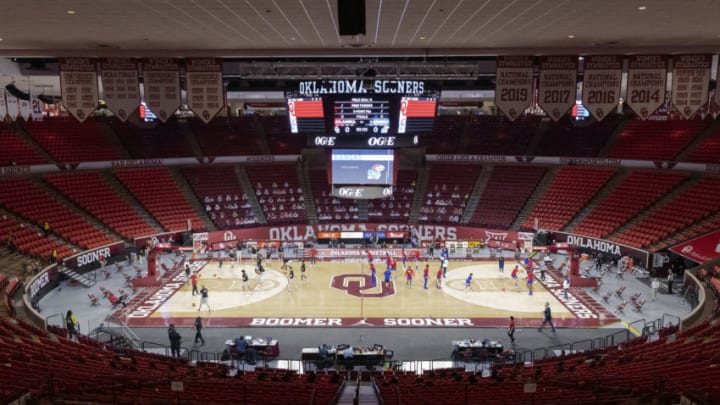 Jan 23, 2021; Norman, Oklahoma, USA; A general view of the court before the game between the Oklahoma Sooners and Kansas Jayhawks at Lloyd Noble Center. Mandatory Credit: Alonzo Adams-USA TODAY Sports