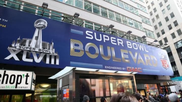 General view of the Super Bowl logo on Super Bowl Boulevard. Mandatory Credit: Matthew Emmons-USA TODAY Sports