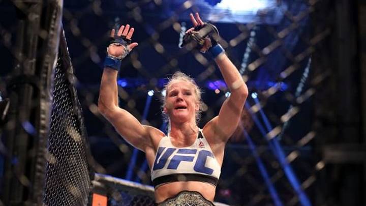 MELBOURNE, AUSTRALIA - NOVEMBER 15: Holly Holm of the United States celebrates victory over Ronda Rousey of the United States in their UFC women's bantamweight championship bout during the UFC 193 event at Etihad Stadium on November 15, 2015 in Melbourne, Australia. (Photo by Quinn Rooney/Getty Images)