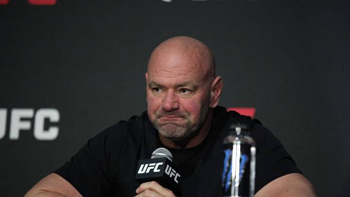 LAS VEGAS, NV - SEPTEMBER 10: UFC president Dana White speaks to the media following UFC 279 on September 9, 2022, at the T-Mobile Arena in Las Vegas, NV. (Photo by Amy Kaplan/Icon Sportswire) LAS VEGAS, NV - SEPTEMBER 10: UFC president Dana White speaks to the media following UFC 279 on September 9, 2022, at the T-Mobile Arena in Las Vegas, NV. (Photo by Amy Kaplan/Icon Sportswire)