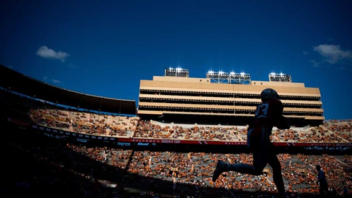 Tennessee players warm up before Tennessee’s home football game against Akron in Neyland Stadium in Knoxville, Tenn., on Saturday, Sept. 17, 2022.Kns Ut Akron Football Bp