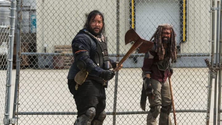 Khary Payton as Ezekiel, Cooper Andrews as Jerry - The Walking Dead _ Season 8, Episode 4 - Photo Credit: Gene Page/AMC