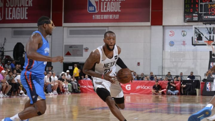 LAS VEGAS, NV - JULY 7: Kamari Murphy #21 of the Brooklyn Nets handles the ball against the Oklahoma City Thunder during the 2018 Las Vegas Summer League on July 7, 2018 at the Cox Pavilion in Las Vegas, Nevada. NOTE TO USER: User expressly acknowledges and agrees that, by downloading and/or using this Photograph, user is consenting to the terms and conditions of the Getty Images License Agreement. Mandatory Copyright Notice: Copyright 2018 NBAE (Photo by David Dow/NBAE via Getty Images)