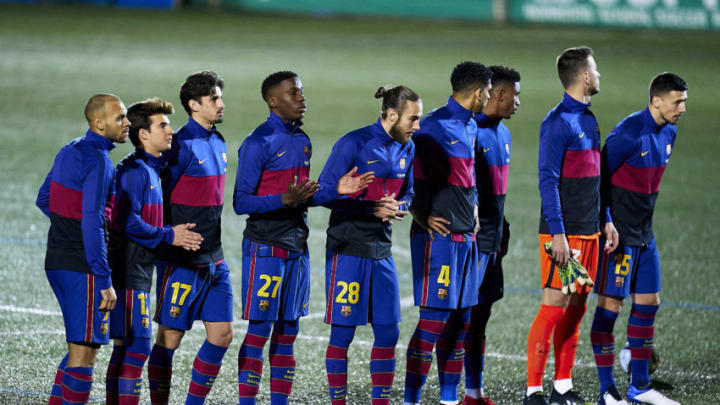 FC Barcelona players pose prior to the Copa del Rey match against Cornella. (Photo by Pedro Salado/Quality Sport Images/Getty Images)
