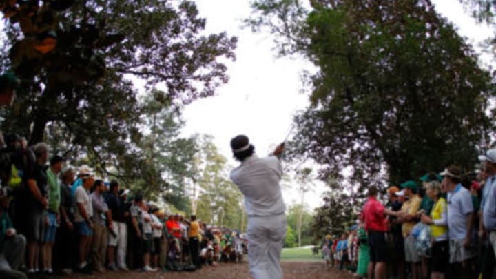 AUGUSTA, GA – APRIL 08: Bubba Watson of the United States plays at a shot from the rough on second sudden death playoff hole on the 10th during the final round of the 2012 Masters Tournament at Augusta National Golf Club on April 8, 2012 in Augusta, Georgia. (Photo by Streeter Lecka/Getty Images)