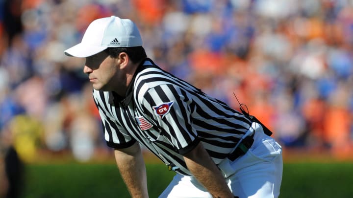 GAINESVILLE, FL – OCTOBER 17: SEC referee Marc Curles watches play as the Florida Gators host the Arkansas Razorbacks October 17, 2009 at Ben Hill Griffin Stadium in Gainesville, Florida. (Photo by Al Messerschmidt/Getty Images)