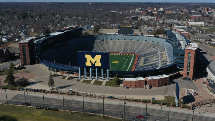 Aerial general view from a drone of Michigan Stadium (Photo by Gregory Shamus/Getty Images)