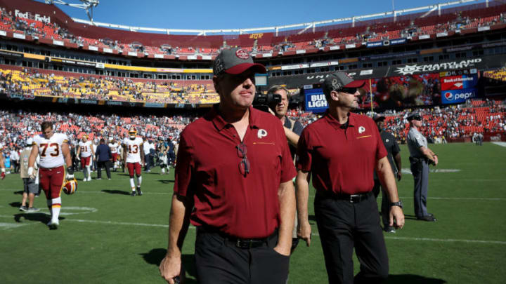 LANDOVER, MARYLAND - SEPTEMBER 15: Washington Redskins Head Coach Jay Gruden leaves the field following a loss against the Dallas Cowboys at FedExField on September 15, 2019 in Landover, Maryland. The Cowboys won the game 31-21. (Photo by Win McNamee/Getty Images)