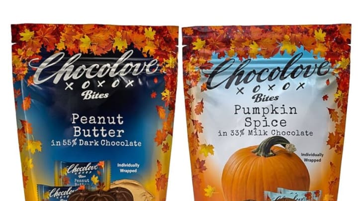 Fall in love with Chocolove’s limited-edition, ethically-sourced Pumpkin-Shaped Bites. Image courtesy of Chocolove