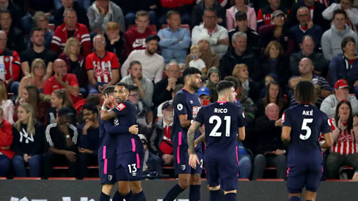 SOUTHAMPTON, ENGLAND - SEPTEMBER 20: Harry Wilson of AFC Bournemouth celebrates after scoring his team's second goal with Callum Wilson of AFC Bournemouth during the Premier League match between Southampton FC and AFC Bournemouth at St Mary's Stadium on September 20, 2019 in Southampton, United Kingdom. (Photo by Alex Pantling/Getty Images)