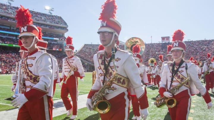 LINCOLN, NE - OCTOBER 27: Members of the Corn Husker Marching Band walk to their position on the sidelines during the game between the Bethune-Cookman Wildcats and the Nebraska Cornhuskers on Saturday October 27, 2018 at Memorial Stadium in Lincoln, Nebraska. (Photo by Nick Tre. Smith/Icon Sportswire via Getty Images)