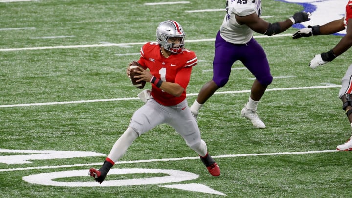 INDIANAPOLIS, INDIANA – DECEMBER 19: Justin Fields #1 of the Ohio State Buckeyes against the Northwestern Wildcats in the Big Ten Championship at Lucas Oil Stadium on December 19, 2020 in Indianapolis, Indiana. (Photo by Andy Lyons/Getty Images)