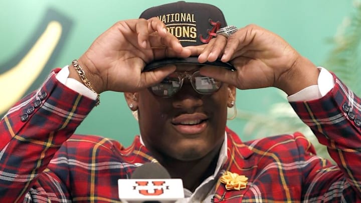 Feb 3, 2016; Montgomery, AL, USA; Carver high school linebacker Lyndell Wilson aka Mack Wilson as he chooses to play for the Alabama Crimson Tide at Carver High School. Mandatory Credit: Butch Dill-USA TODAY Sports