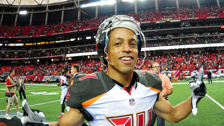 ATLANTA, GA - SEPTEMBER 11: Brent Grimes #24 of the Tampa Bay Buccaneers celebrates after the game against the Atlanta Falcons at the Georgia Dome on September 11, 2016 in Atlanta, Georgia. (Photo by Scott Cunningham/Getty Images)