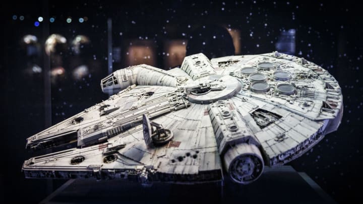 LONDON, ENGLAND – NOVEMBER 11: An original model of the Millennium Falcon is displayed at the Star Wars Identities exhibition at The O2 Arena. (Photo by Tristan Fewings/Getty Images)