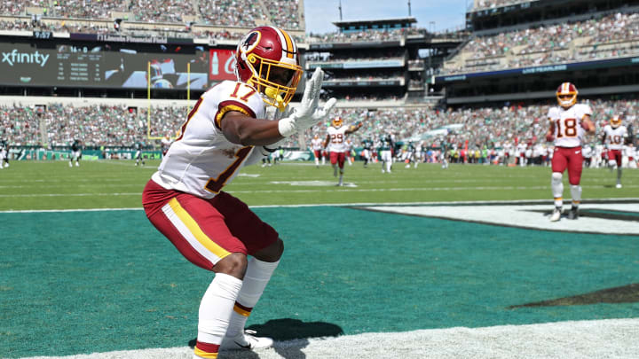 PHILADELPHIA, PENNSYLVANIA – SEPTEMBER 08: Wide receiver Terry McLaurin #17 of the Washington Redskins celebrates his touchdown against the Philadelphia Eagles during the second quarter at Lincoln Financial Field on September 8, 2019 in Philadelphia, Pennsylvania. (Photo by Patrick Smith/Getty Images)