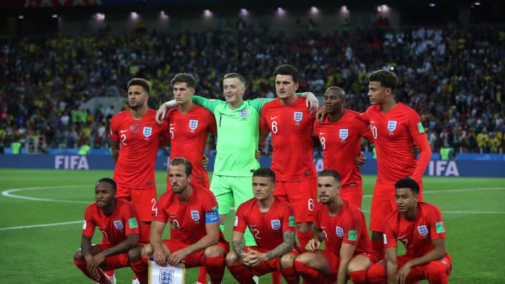 MOSCOW, RUSSIA - JULY 03: Englandpose for a team photograph during the 2018 FIFA World Cup Russia Round of 16 match between Colombia and England at Spartak Stadium on July 3, 2018 in Moscow, Russia. (Photo by Ian MacNicol/Getty Images)