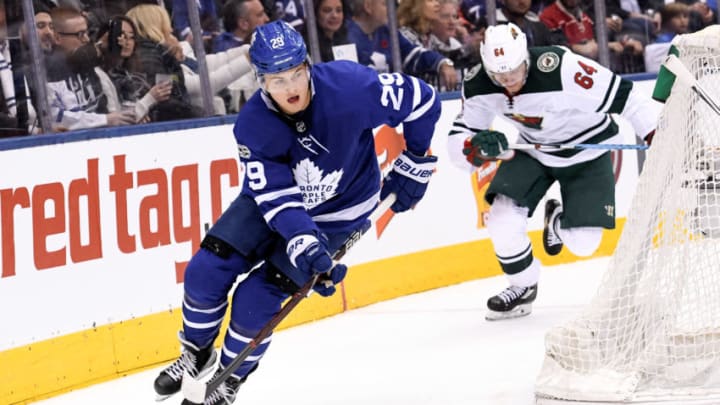 TORONTO, ON - NOVEMBER 08: Toronto Maple Leafs Right Wing William Nylander (29) skates with the puck during the first period of the NHL regular season game between the Minnesota Wild and the Toronto Maple Leafs on November 8, 2017, at Air Canada Centre in Toronto, ON, Canada. (Photo by Julian Avram/Icon Sportswire via Getty Images)