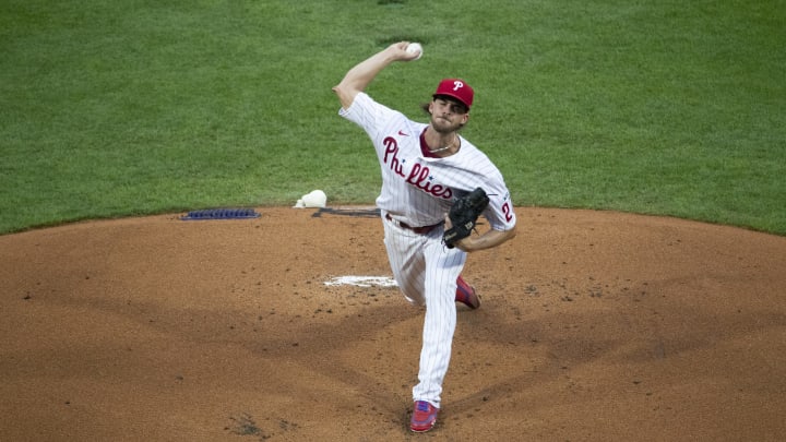 Aaron Nola #27 of the Philadelphia Phillies (Photo by Mitchell Leff/Getty Images)