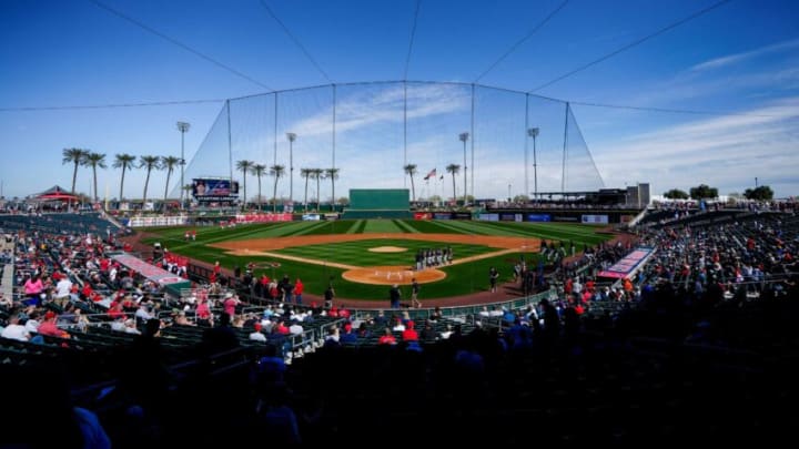 Fans take their seats before the first inning of the MLB Cactus League spring training game between the Cincinnati Reds and the Cleveland Guardians at Goodyear Ballpark in Goodyear, Ariz., on Saturday, Feb. 25, 2023.Cleveland Guardians At Cincinnati Reds Spring Training