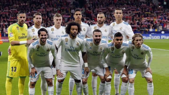 MADRID, SPAIN - NOVEMBER 18: The team of Real Madrid is posing for a team photo during a match between Atletico Madrid and Real Madrid as part of La Liga at Wanda Metropolitano Stadium on November 18, 2017 in Madrid, Spain. (Photo by TF-Images/TF-Images via Getty Images)