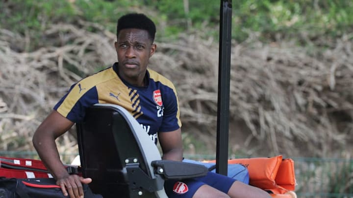 ST ALBANS, ENGLAND - MAY 07: Danny Welbeck of Arsenal rests after a training session at London Colney on May 7, 2016 in St Albans, England. (Photo by Stuart MacFarlane/Arsenal FC via Getty Images)