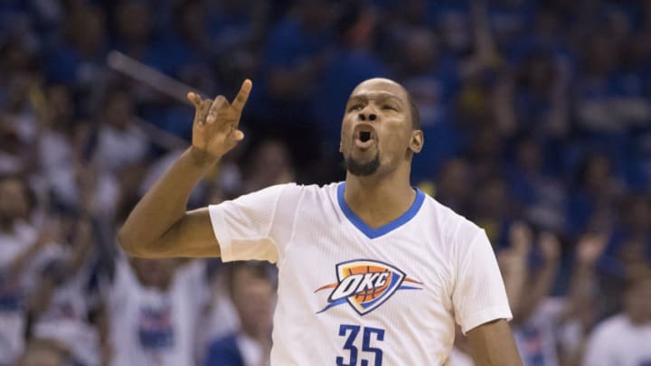 OKLAHOMA CITY, OK - APRIL 16: Kevin Durant (Photo by J Pat Carter/Getty Images)