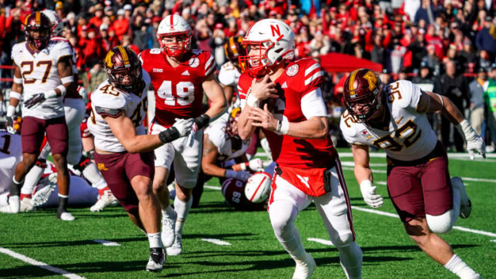 Nebraska Cornhuskers quarterback Chubba Purdy runs for a touchdown (Dylan Widger-USA TODAY Sports)