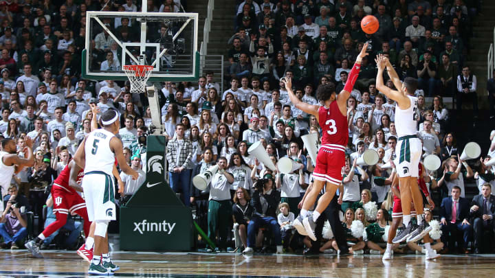 EAST LANSING, MI – FEBRUARY 02: Kenny Goins #25 of the Michigan State Spartans shoots the ball late in the in the second half against the Indiana Hoosiers at Breslin Center on February 2, 2019 in East Lansing, Michigan. (Photo by Rey Del Rio/Getty Images)