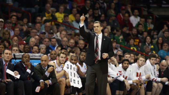 SPOKANE, WA - MARCH 20: Head coach Mark Turgeon of the Maryland Terrapins reacts as the bench looks on against the Hawaii Warriors in the first half during the second round of the 2016 NCAA Men's Basketball Tournament at Spokane Veterans Memorial Arena on March 20, 2016 in Spokane, Washington. (Photo by Patrick Smith/Getty Images)