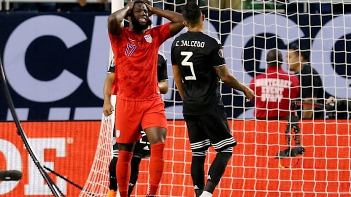 CHICAGO, ILLINOIS - JULY 07: Jozy Altidore #17 of the United States reacts after missing a shot in the first half against Mexico during the 2019 CONCACAF Gold Cup Final at Soldier Field on July 07, 2019 in Chicago, Illinois. (Photo by Dylan Buell/Getty Images)