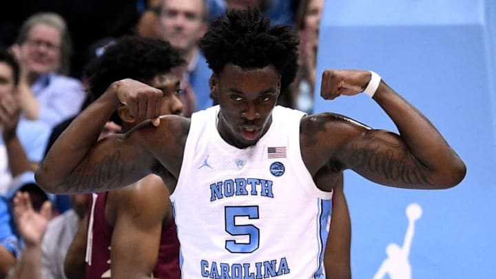 CHAPEL HILL, NORTH CAROLINA - FEBRUARY 23: Nassir Little #5 of the North Carolina Tar Heels reacts after a dunk against the Florida State Seminoles during the first half of their game at the Dean Smith Center on February 23, 2019 in Chapel Hill, North Carolina. (Photo by Grant Halverson/Getty Images)