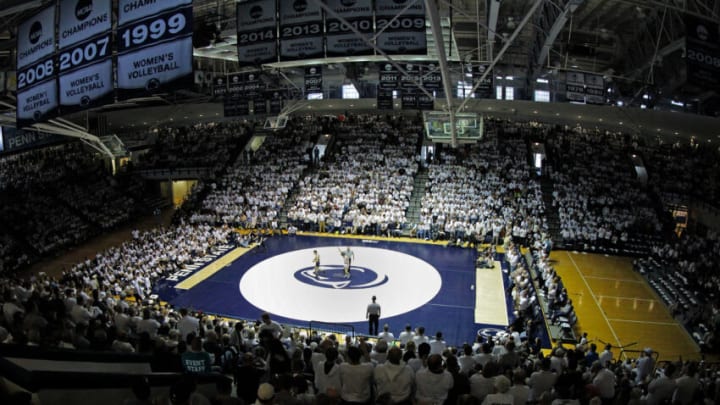 STATE COLLEGE, PA - JANUARY 31: A view of the sell out crowd during a match between the Penn State Nittany Lions and the Michigan Wolverines on January 31, 2016 at Recreation Hall on the campus of Penn State University in State College, Pennsylvania. Penn State won 35-7. (Photo by Hunter Martin/Getty Images)