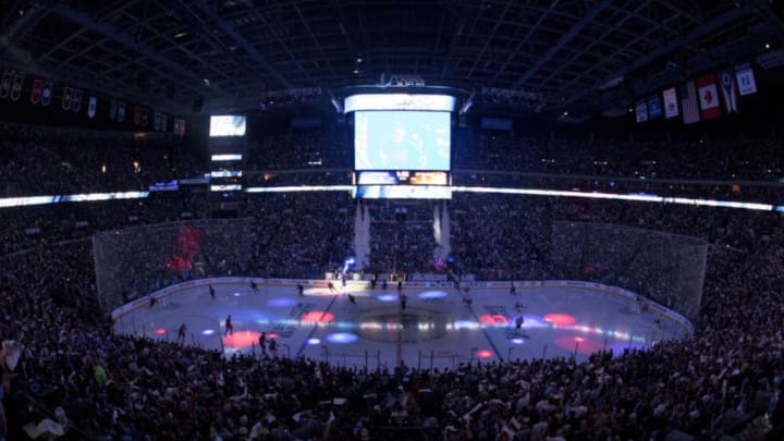 COLUMBUS, OH - APRIL 18: The Columbus Blue Jackets take the ice before the first period of game 4 of the 1 round of playoffs between the Columbus Blue Jackets and the Pittsburgh Penguins held at the Nationwide Arena in Columbus, Ohio on April 18th, 2017. (Photo by Jason Mowry/Icon Sportswire via Getty Images)
