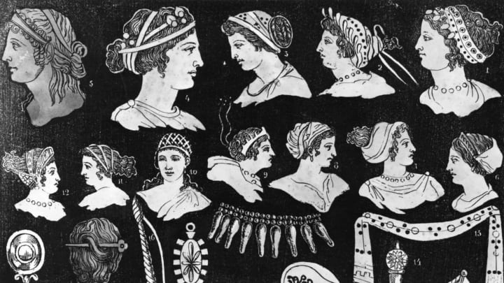 Circa 1700, Drawings of classical ladies hairstyles. (Photo by Hulton Archive/Getty Images)
