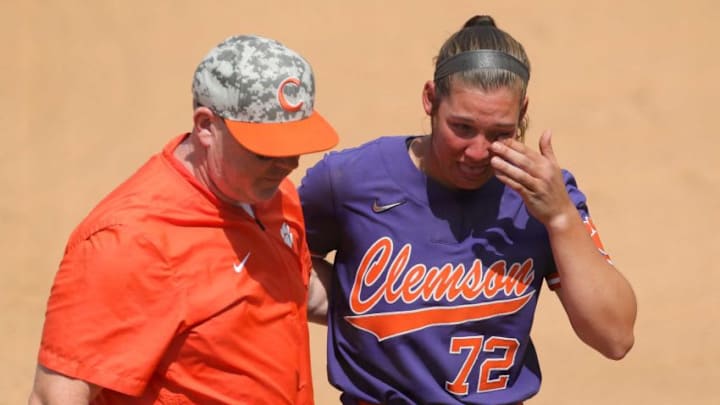 Clemson starting pitcher Valerie Cagle is emotional after being removed in Rhoads Stadium in Tuscaloosa, Ala., during the Tuscaloosa Regional Championship between Alabama and Clemson Sunday, May 23, 2021. Alabama won the game 5-0. [Staff Photo/Gary Cosby Jr.]Tuscaloosa Regional Championship Alabama Vs Clemson