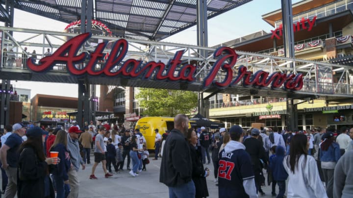 Apr 7, 2022; Atlanta, Georgia, USA; A general view of fans outside of Truist Park before the game on Opening Day between the Atlanta Braves and Cincinnati Reds. Mandatory Credit: Brett Davis-USA TODAY Sports