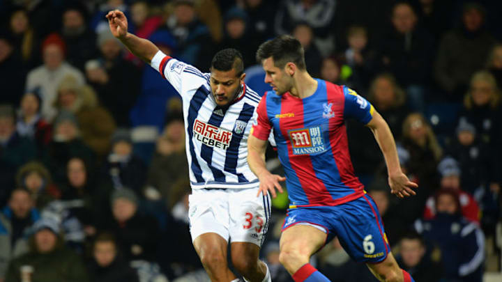 WEST BROMWICH, ENGLAND - FEBRUARY 27: Salomon Rondon of West Bromwich Albion is tackled by Scott Dann of Crystal Palace during the Barclays Premier League match between West Bromwich Albion and Crystal Palace at The Hawthorns on February 27, 2016 in West Bromwich, United Kingdom. (Photo by Tony Marshall/Getty Images)