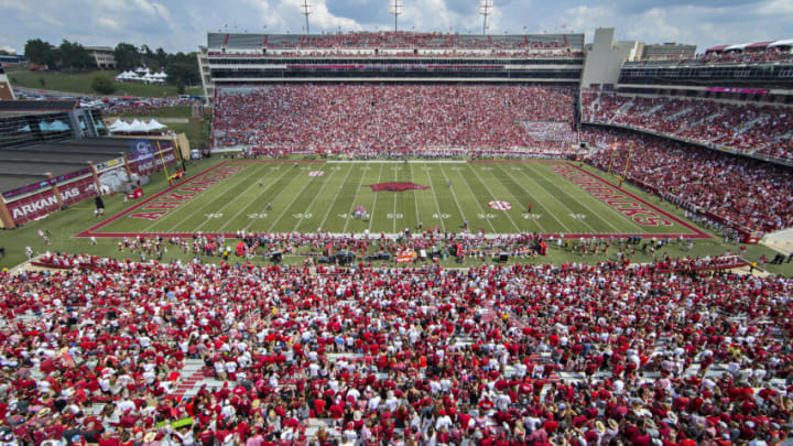 FAYETTEVILLE, AR - SEPTEMBER 5: General view of Donald W. Reynolds Stadium before a game between the Arkansas Razorbacks and the UTEP Miners at Razorback Stadium on September 5, 2015 in Fayetteville, Arkansas. The Razorbacks defeated the Miners 48-13. (Photo by Wesley Hitt/Getty Images)