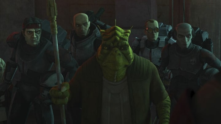 Cid leads the Bad Batch through a dark area. "Infested." The Bad Batch. Courtesy of StarWars.com.