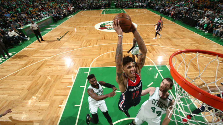 WASHINGTON, DC -  MAY 10: Kelly Oubre Jr. #12 of the Washington Wizards dunks against the Boston Celtics in Game Five of the Eastern Conference Semifinals of the 2017 NBA Playoffs on May 10, 2017 at Verizon Center in Washington, DC. Copyright 2017 NBAE (Photo by Nathaniel S. Butler/NBAE via Getty Images)