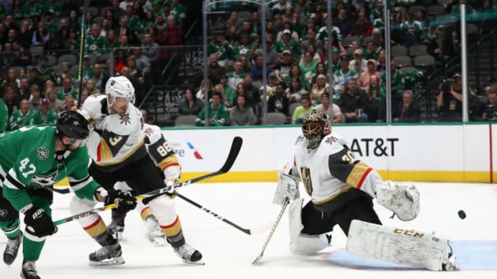 DALLAS, TEXAS - NOVEMBER 25: Alexander Radulov #47 of the Dallas Stars scores a goal against Malcolm Subban #30 of the Vegas Golden Knights in the third period at American Airlines Center on November 25, 2019 in Dallas, Texas. (Photo by Ronald Martinez/Getty Images)