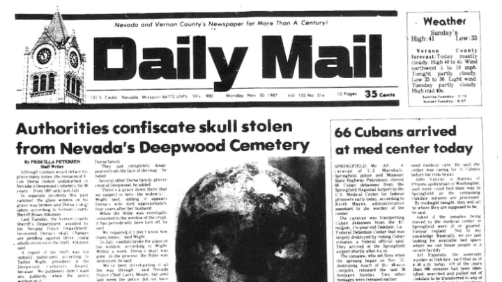 Nevada Daily Mail, Nov. 30, 1987. Courtesy of the State Historical Society of Missouri.
